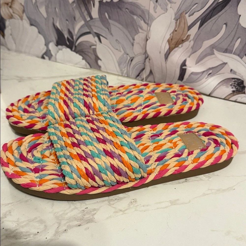 Crown & Ivy Multicolor Braided Rope Slide Sandals‎ – Casual Summer Flats 7.5